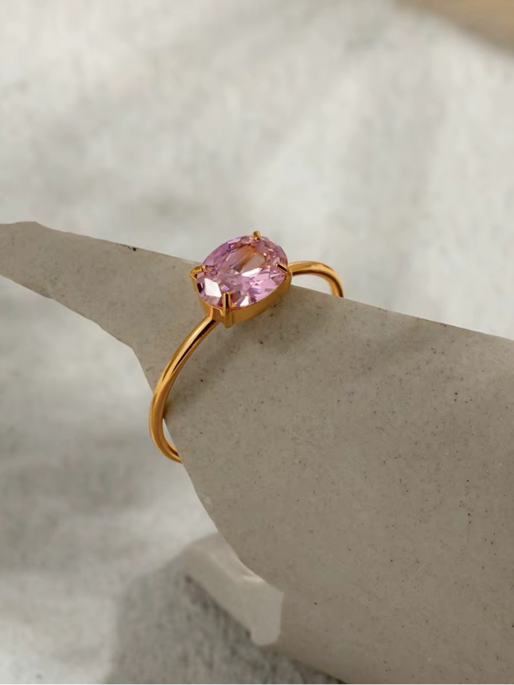 18K Gold Plated Adjustable Pink Cubic Zirconia Ring